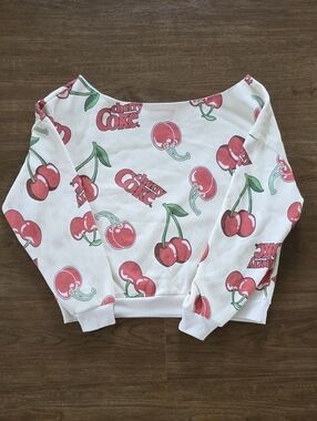 Cherry Coke Off Shoulder Sweater XS Y2K Coca Cola Cherry Print Pullover